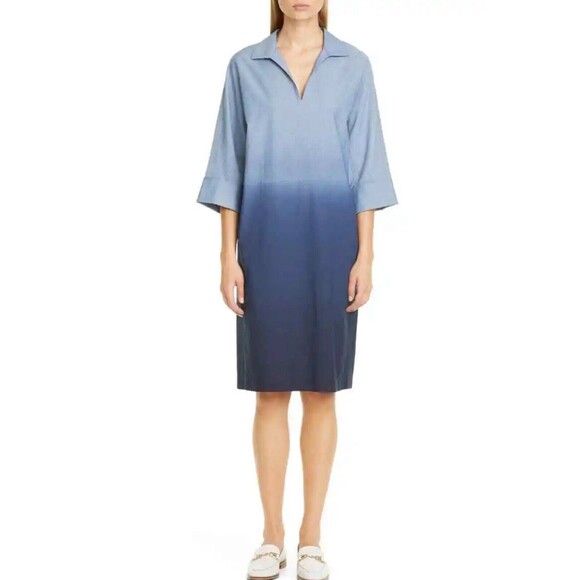 LAFAYETTE 148 New York Nicole Chambray Ombre Dress Size M Lagenlook Relaxed Fit - Picture 10 of 15